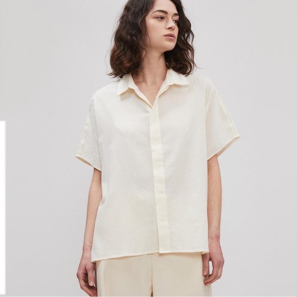 Billy Reid Hammered Cotton Shirt in Natural Size M/L - Picture 7 of 8